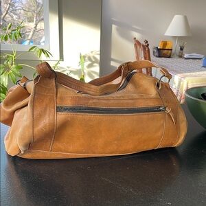 VTG leather weekender duffle backpack